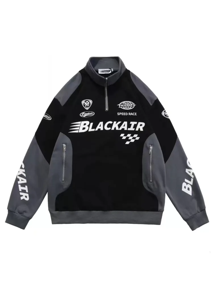 Vintage Racer Moto Felpa Mezza Zip Felpa Uomo Oversize Streetwear Uomo Donna Lounge Wear Coppia Vestiti