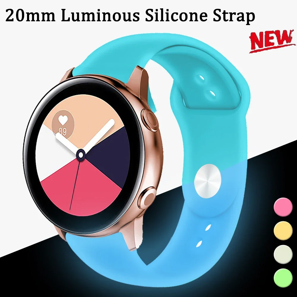 Cinturino In Silicone Luminoso Da 20Mm Per Samsung Galaxy Watch 3 46Mm/Active 2 42Mm Per Huawei Gt 2 Per Amazfit Bip Band Glow In The Dark