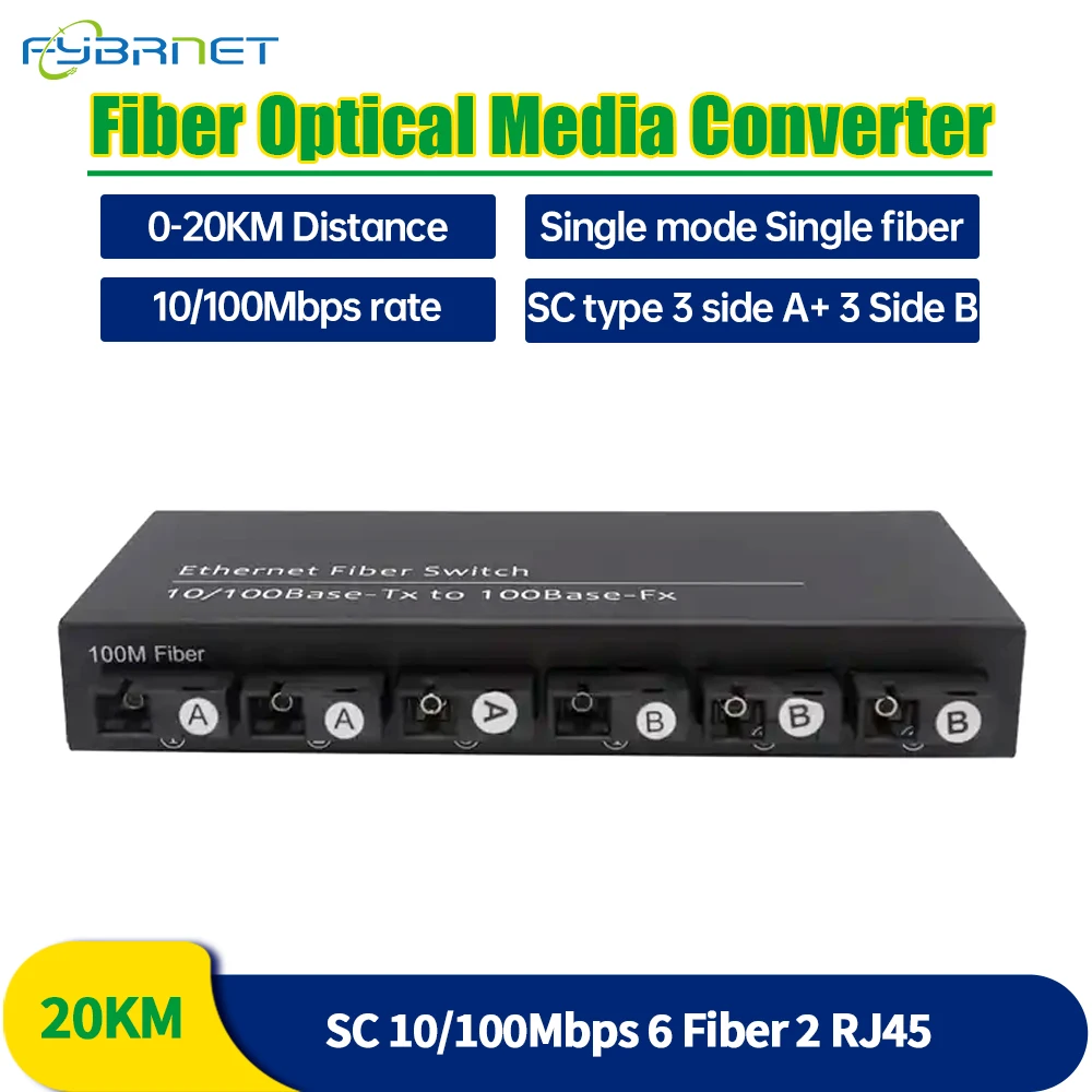 6F2E 10/100M 2 * Rj45 6 * Sc 1310/1550Nm Porta In Fibra Simplex 20Km Fast Ethernet Switch Media Converter