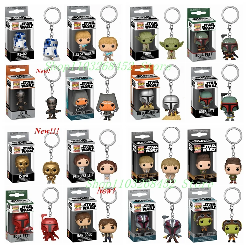 Funko Pocket Star-Wars Mandalorian Skywalker Luke Chubacca R2-D2 Robot Darth Vader Ig-11 Stromtrooper Yoda Portachiavi Per Bambini Giocattoli