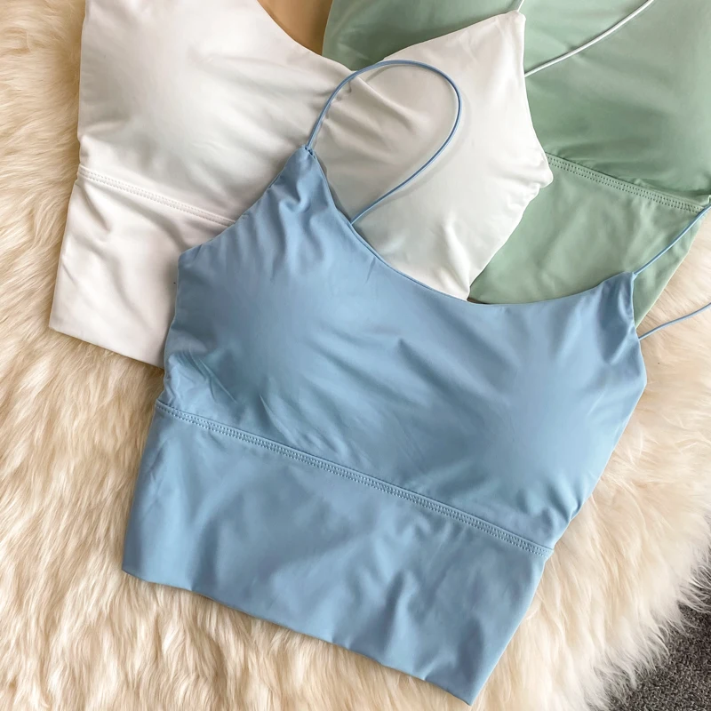 Top Corto Da Donna Canotta Sexy In Tinta Unita Canotta In Seta Di Ghiaccio Canotta Sportiva Senza Cuciture Canotta Senza Fili Intimo Imbottito Reggise