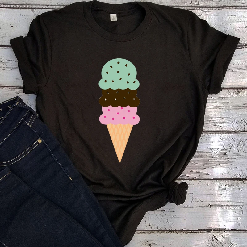 Ice Cream Tee Beach Top Donna 2022 Bere Donna Sexy Top Tees Holiday Ice Cream Clothes Fashion Tees Vintage Tops L