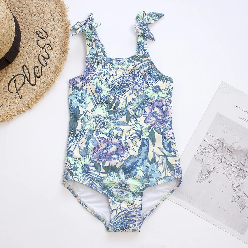 2023 Nuovo Costume Da Bagno Intero Stampato Tropicale Costume Intero Da Ragazza Con Tracolla Bowknot 322