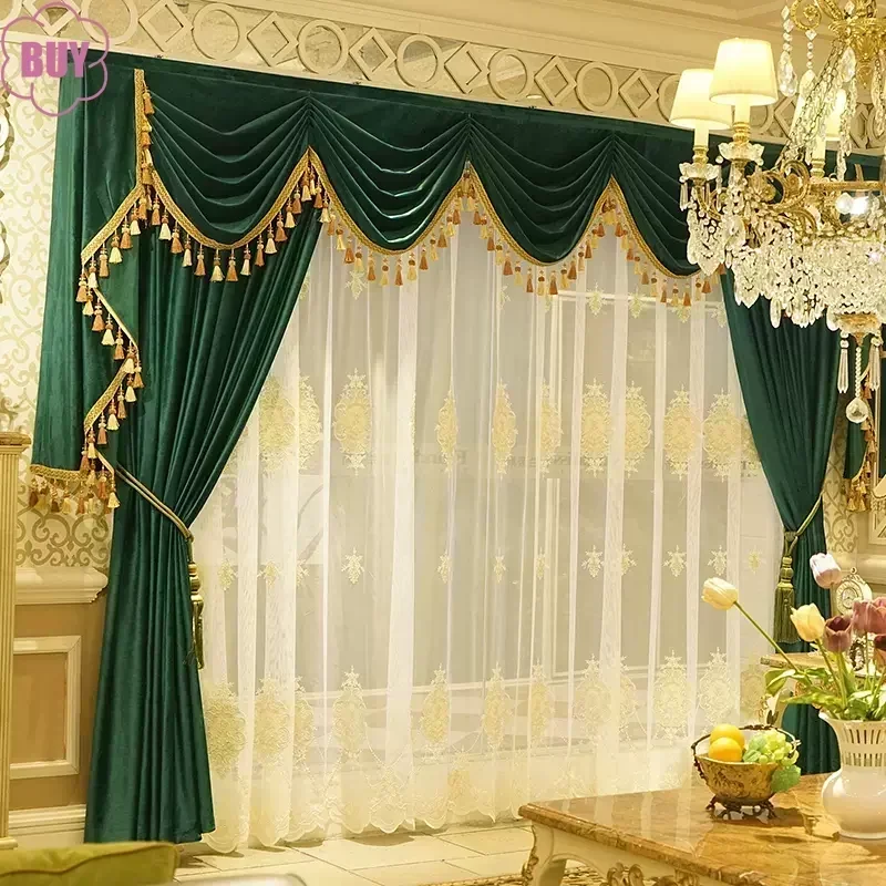 Tende Per Soggiorno Sala Da Pranzo Camera Da Letto Di Lusso Tende In Tessuto Di Velluto Oro Di Alta-End Villa Mantovana Tende Di Tulle Di Personalizza