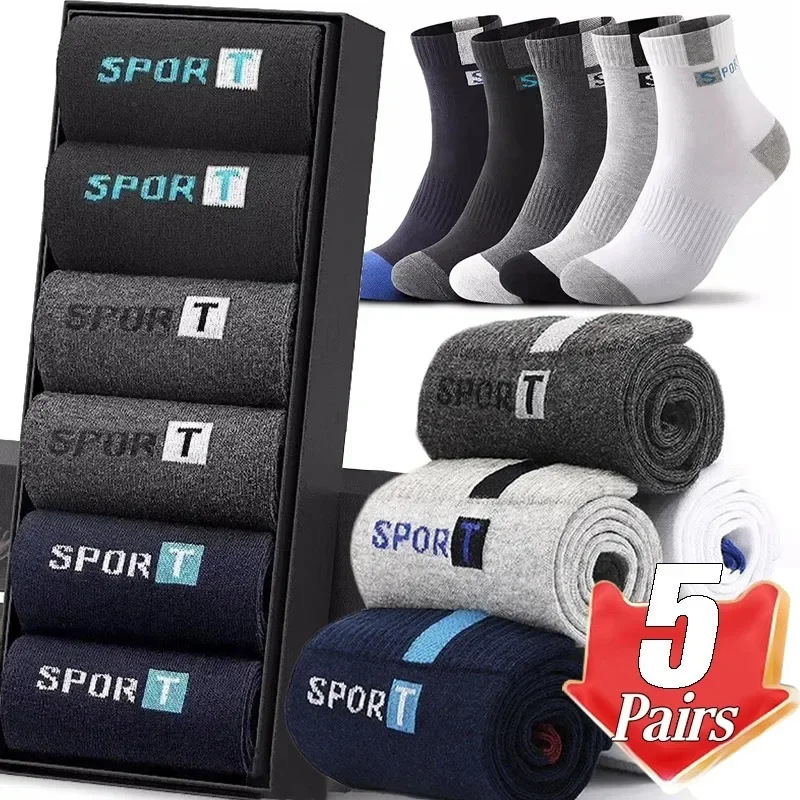 5 Paia Di Calzini Sportivi In Cotone Da Uomo Autunno Inverno In Fibra Di Bambù Morbidi E Traspiranti Deodoranti Per L'Assorbimento Del Sudore Calzini 