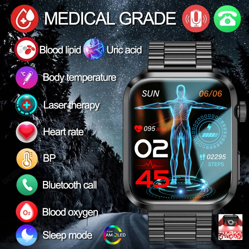 Laser Therapy Smart Watch Health Blood Sugar Acido Urico Blood Lipid Watch Smart Blood Pressure Monitor Bluetooth Call Smartwatch