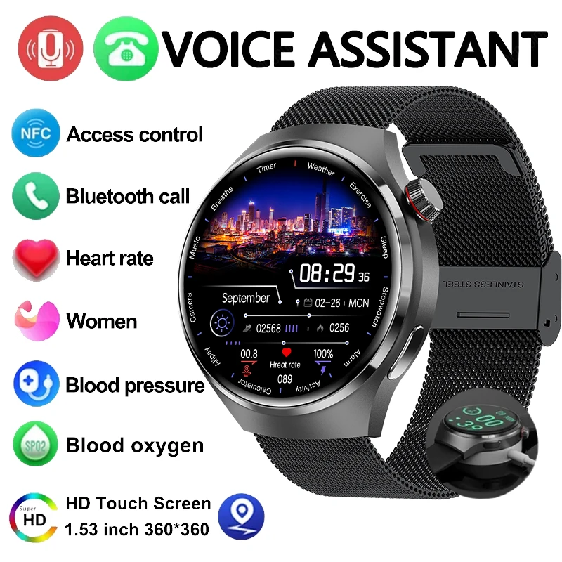 2024 Nuovi Orologi Intelligenti Da Uomo Gt4 Pro Amoled Hd Screen Bluetooth Call Gps Nfc Ip68 Orologi Impermeabili Smartwatch Con Zucchero Nel Sangue D