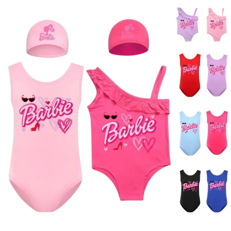 Anime Barbie Costume Da Bagno Cartoon Kids Fashion Costume Intero Cute Girls One Shoulder Bikini Outfit Kawaii Swimming Cap Set Gift