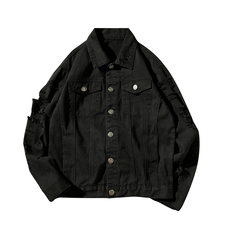 M- 5Xl Fashion Brand Denim Jacket Men Ripped Holes Mens Pink Black Jean Jackets Garment Washed Mens Denim Coat