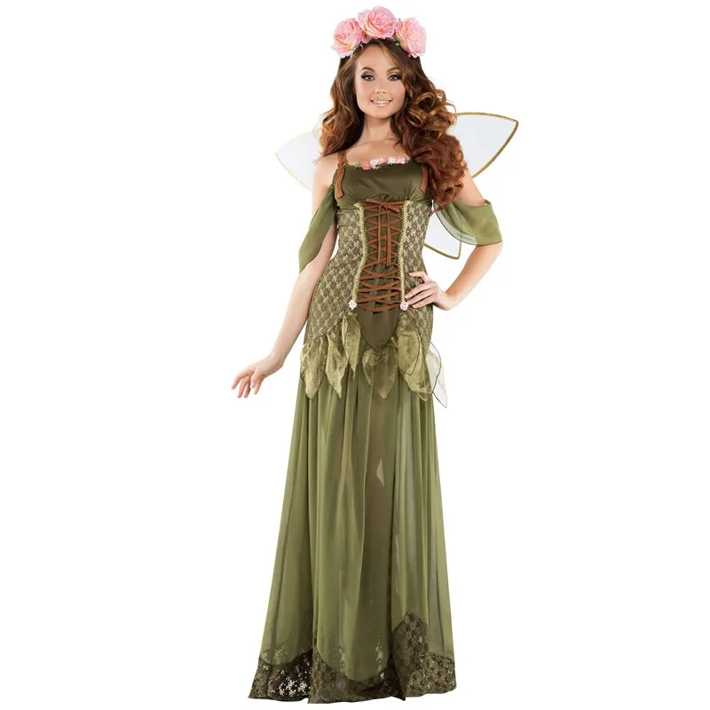 Green Rose Tinker Bell Flower Fairy Princess Dress Halloween Tema Party Woodland Green Elf Forest Pokemon Costume