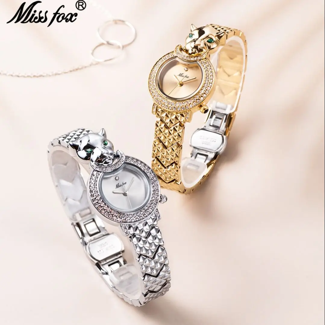 Missfox Watch For Women Silver Leopard Stainless Steel Ladies Reloj Classic Stainless Steel Japan Movt Diamond Girl Orologi Da Polso