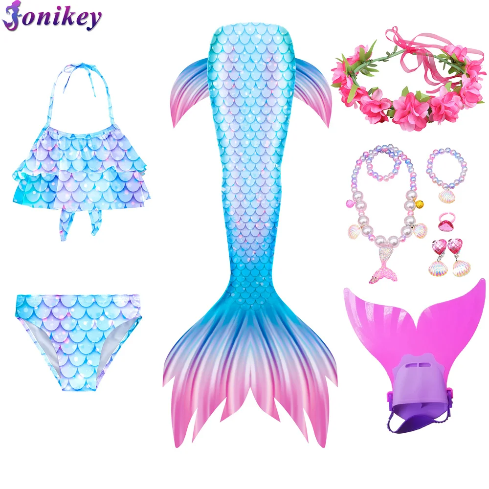 Bambini Nuoto Sirena Set Ragazze Sirena Costume Costume Da Bagno Coda Di Sirena Costume Da Bagno Cosplay Halloween Ragazze Abiti Bikini Bambino