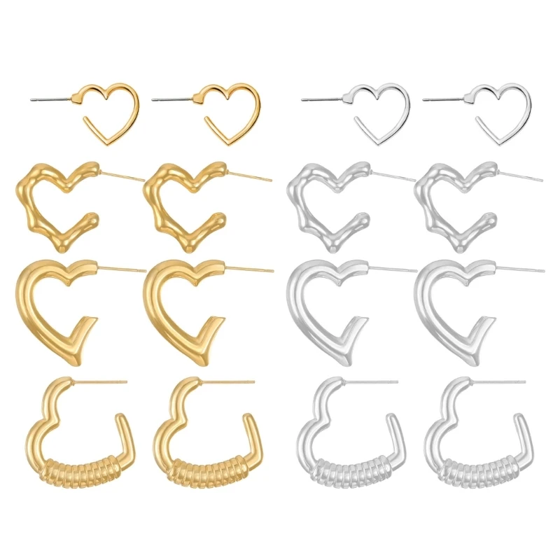 4 Paia Orecchini A Cuore Geometrico Orecchini A Cuore Irregolare Con Cuore D'Amore Semplice Fibbia Per L'Orecchio Gioielli Alla