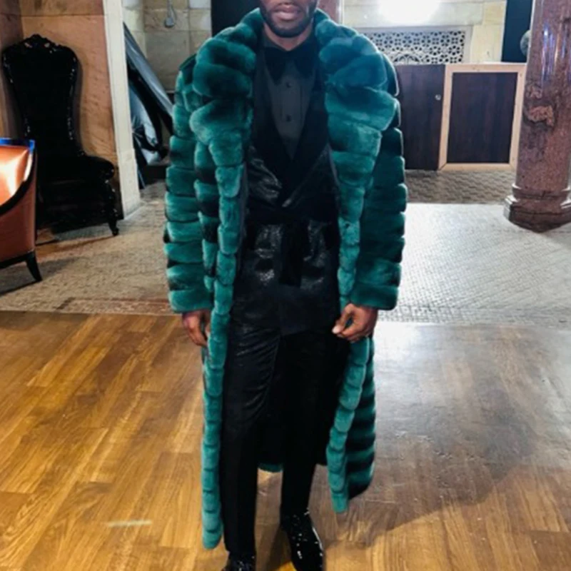 Custom Made Women Genuine Rex Rabbit Fur Trench Long Coat Lady Men Autunno Inverno Capispalla S5243