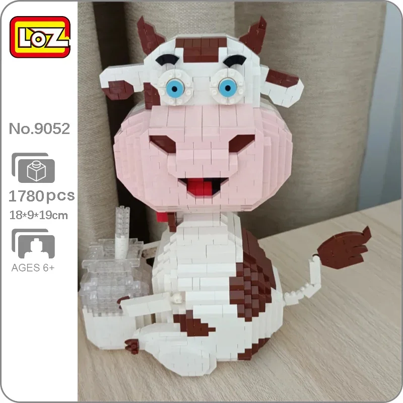Loz 9052 Animal World Bow Cow Dairy Bovini Bottiglia Di Latte Sit Pet Doll Mini Diamond Blocks Mattoni Building Toy For Children No Box
