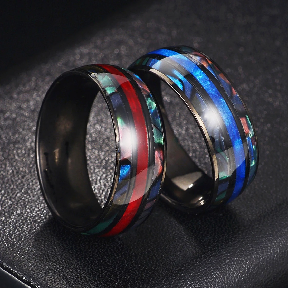 Moda 8Mm Colore Nero Tungsteno Matrimonio Uomo Anelli In Acciaio Inossidabile Intarsio Abalone Shell Blu Rosso Opale Anelli Uomo Gioielli Da Sposa
