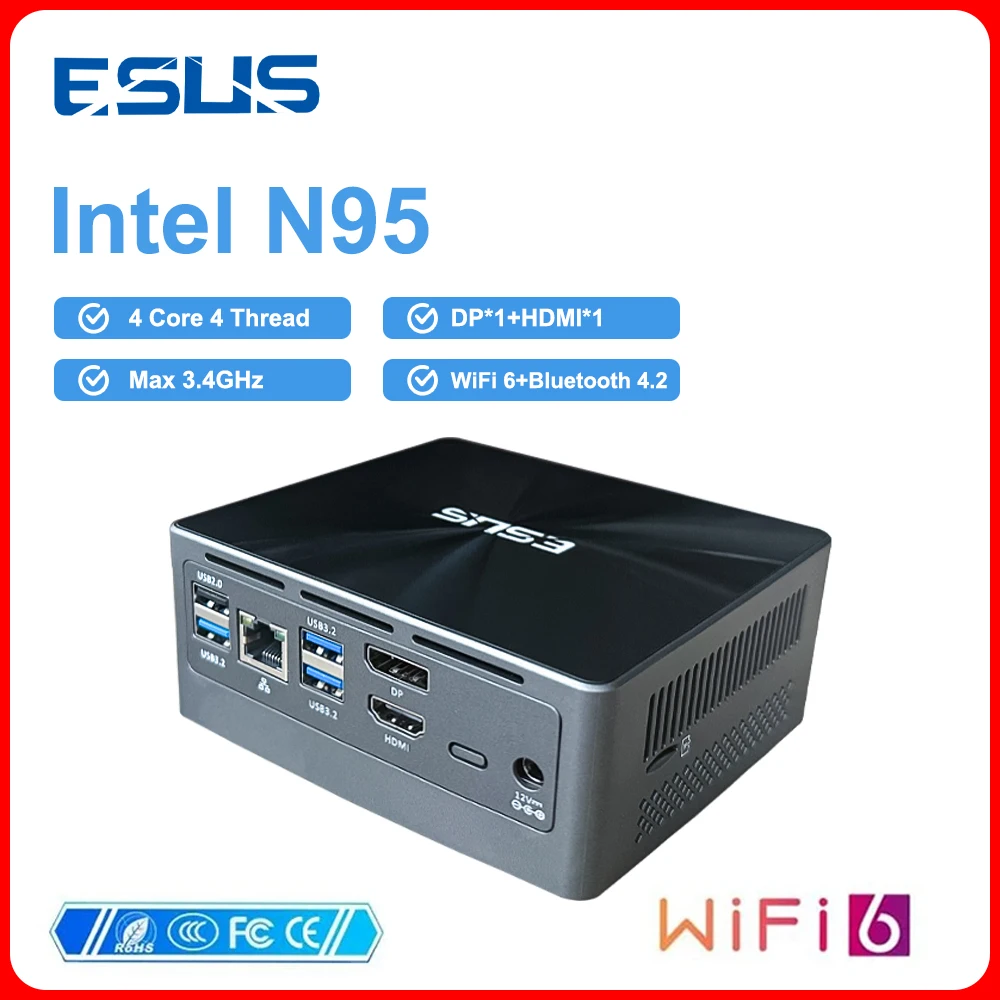 Esus Mini Pc Intel 11Th Gen N95 Mini Pocket Pc N95 8Gb 256Gb 16G 512G 1000M Wifi6 Pc Gamer Desktop Gaming Pc Computer Win10