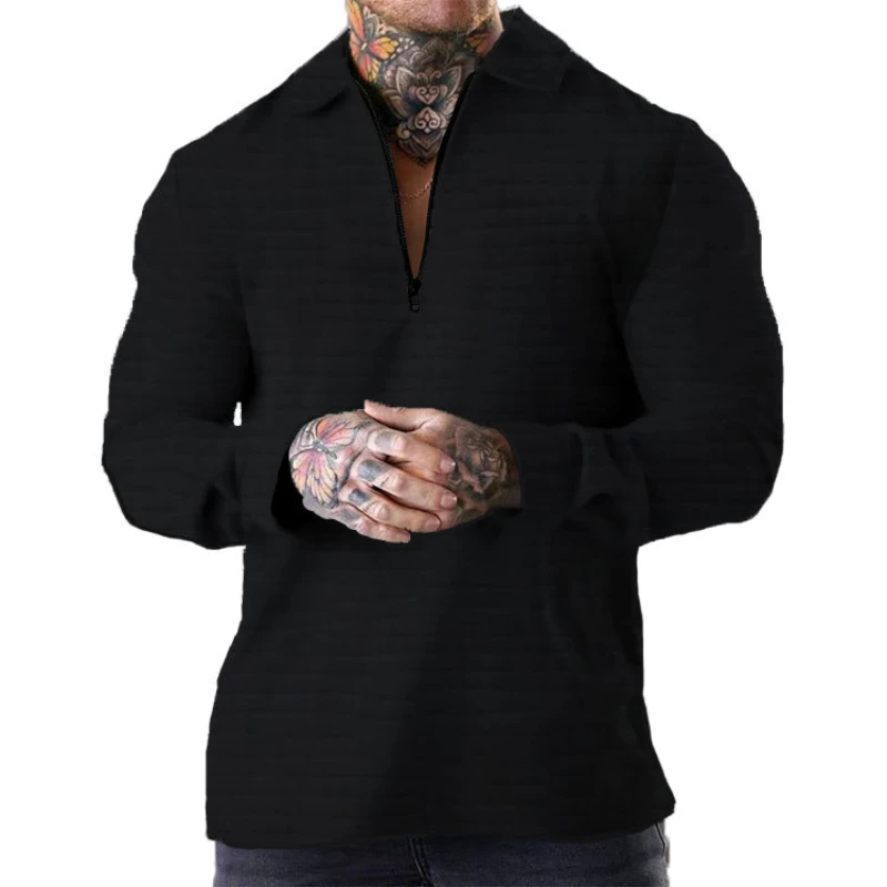 Giacca Da Uomo A Maniche Lunghe Con Cerniera Tinta Unita Waffle Da Uomo Pullover Casual Pullover Abbigliamento Da Uomo