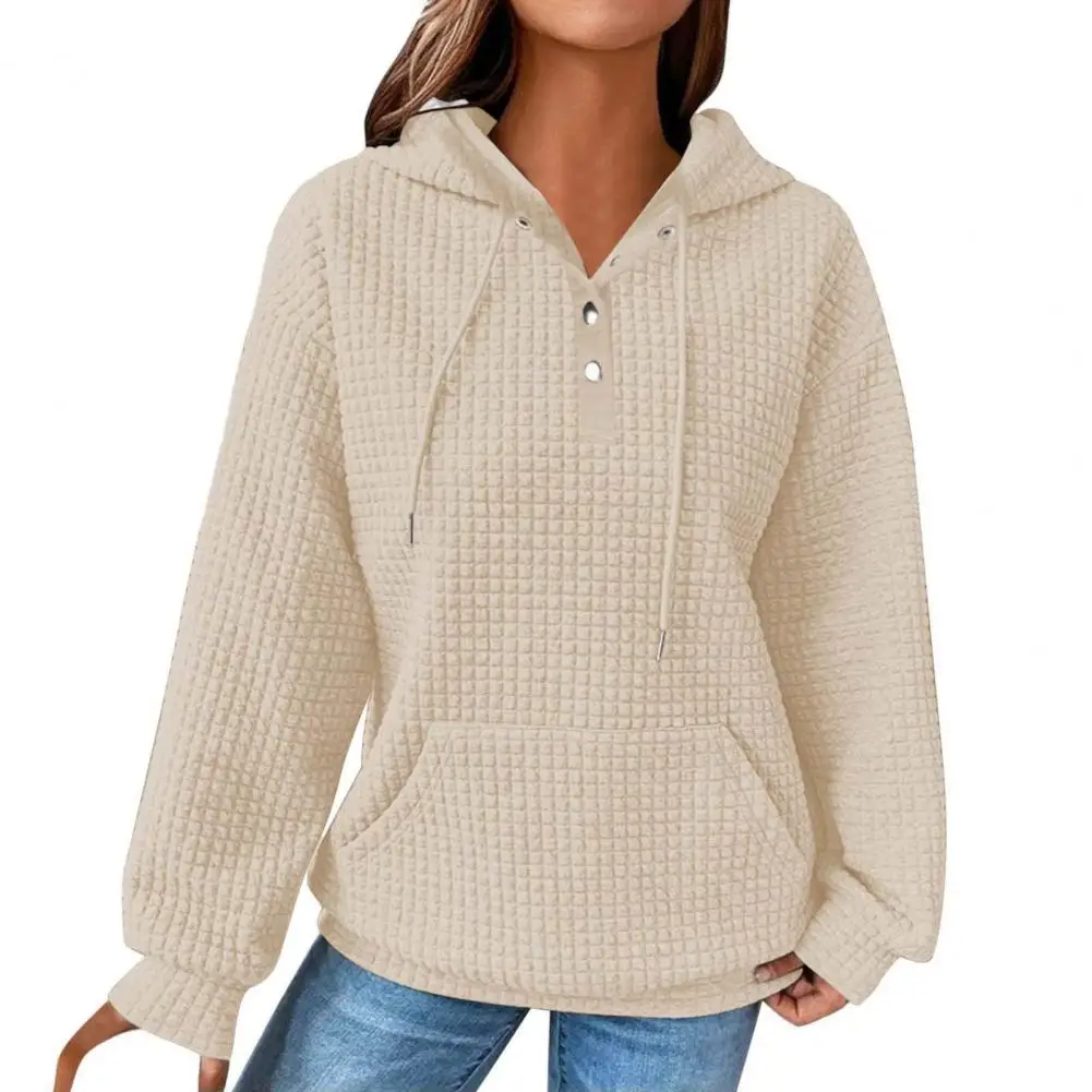 Versatile Donna Felpa Con Cappuccio Donna Felpa Con Cappuccio Tinta Unita Waffle Texture Felpa Con Cappuccio Donna Autunno Sport Top Con Scollo A Bott