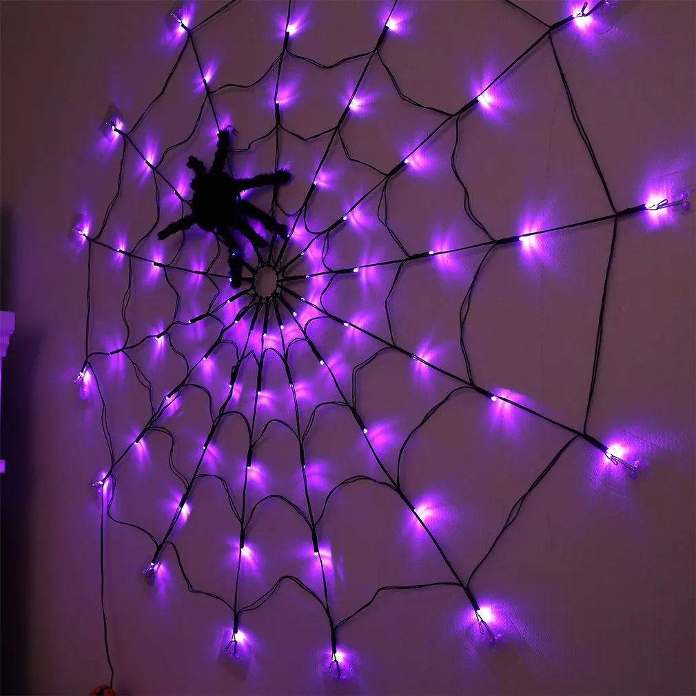 Diametro Solare Halloween Spider Web Lights 60Led 8 Modalità Spider Net Lights Per Party Yard Garden Bar Haunted House Decor