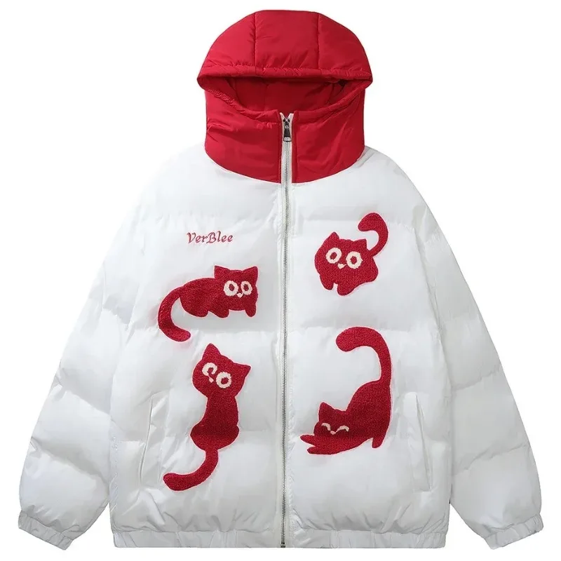 Piumino Invernale Uomo Cappotti Patchwork Ricamo Cartone Animato Oversize Streetwear Donna Carino Parka Spesso Giacche Cappotti Uomo 2023