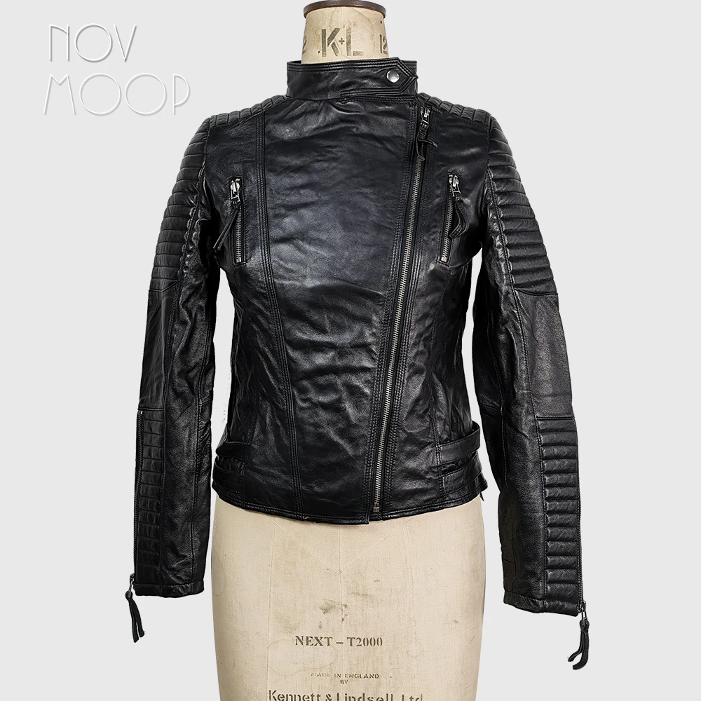 Novmoop Giacca Da Donna In Vera Pelle Di Montone Di Qualità Stile Moto Chic Ultimo Pezzo Liquidazione Liquidazione Veste En Cuir C2
