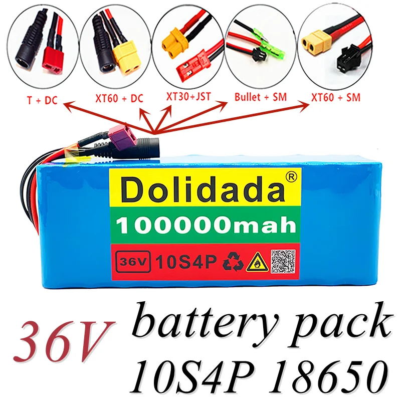 Batterie Lithium 10 S4P 36V, 1000 Ah, 18650 W, Grande Capacité, Pour Velo Et Trottinette Electrique, Avec Bms, Prise Personnalisa