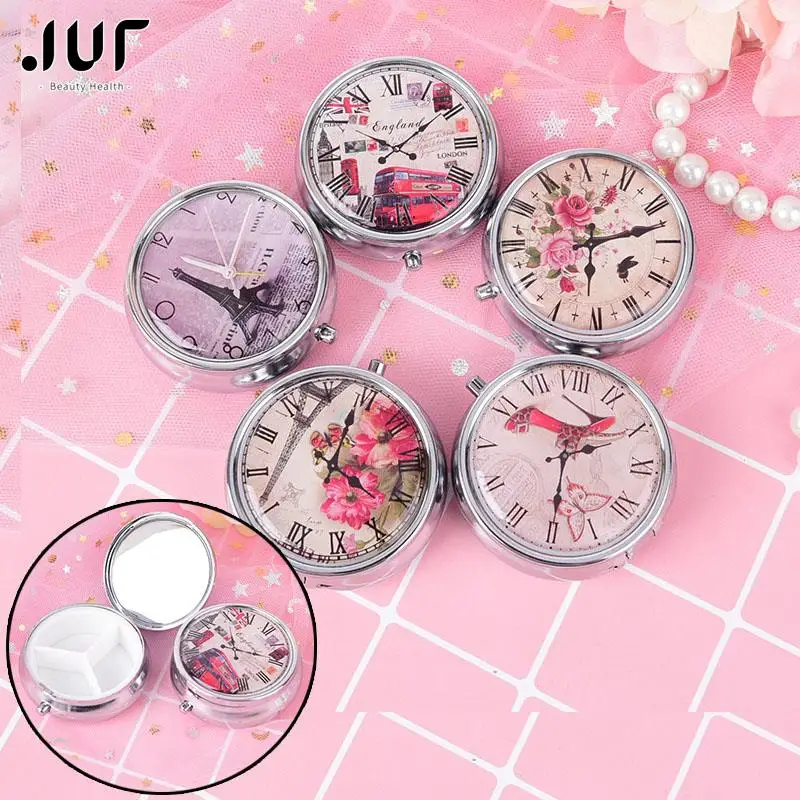 1Pcs Portatile Scatola Della Pillola Caso Della Pillola Della Pillola Del Metallo Pieghevole Cutter Medicina Dell'Organizzatore Di Trucco Di Immagazzi