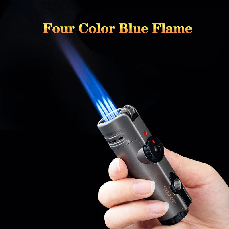 Jobon Metal Outdoor Windproof Butano Gas Lighter 4 Torch Jet Turbo Lighter Apriscatole Per Sigari Regolazione Della Dimensione Della Fiamma Regalo Da 