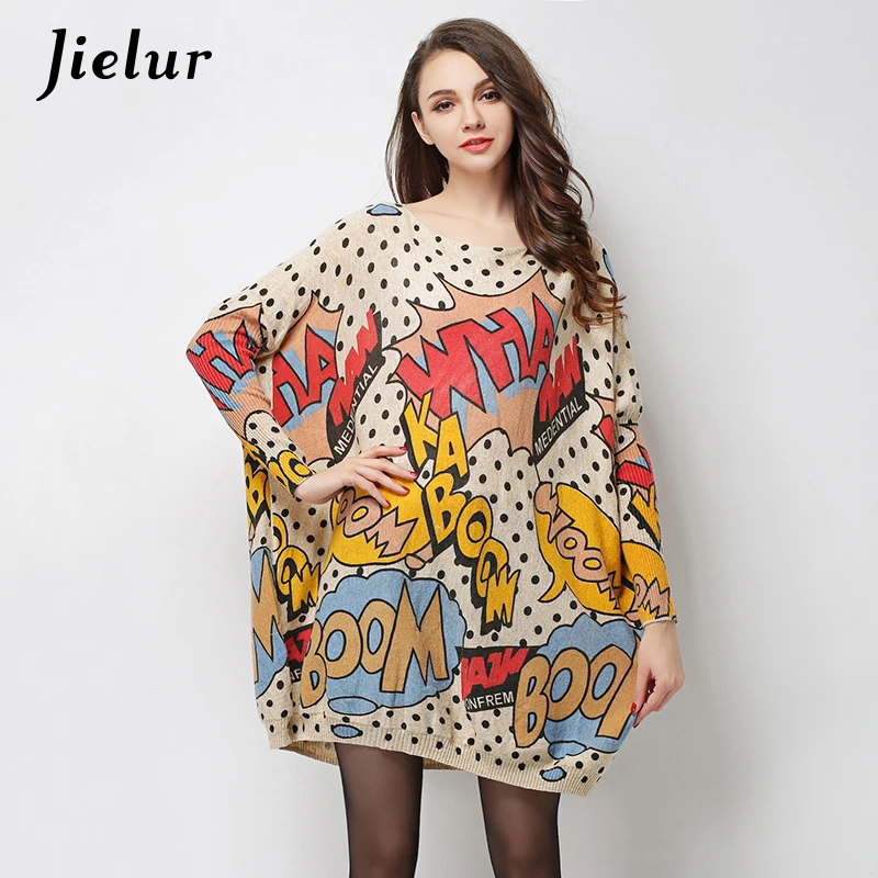 Vestiti Autunnali Per Le Donne Maglioni Stampati Con Lettere Attraenti Pullover Femminili Maglione Lavorato A Maglia Moda Sciolto Lungo