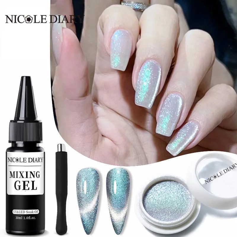 Nicole Diary 3Pcs Aurora Laser Cat Magnetic Nail Powder Glitter Pigment Mixing Gel Polish Nail Magnetic Stick Kit Forniture Per Unghie