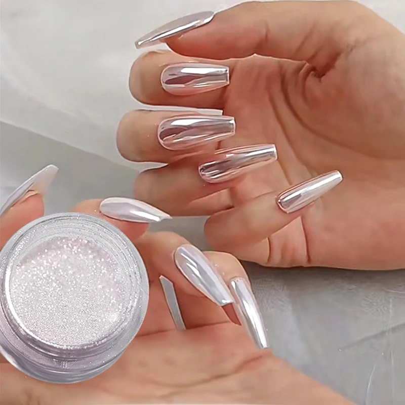 Born Pretty Moonlight Mirror Nails Powder Pearl White Nails Glitter Aurora Shining Pigment Chrome Dust Nail Art Decoration