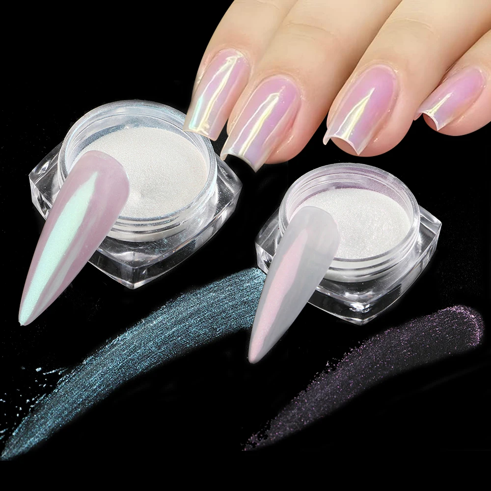Aurora Chrome Nail Powder Neon Aurora Nail Art Glitter White Unicorn Chrome Nail Powder Con Multi Color Shifting Metallic