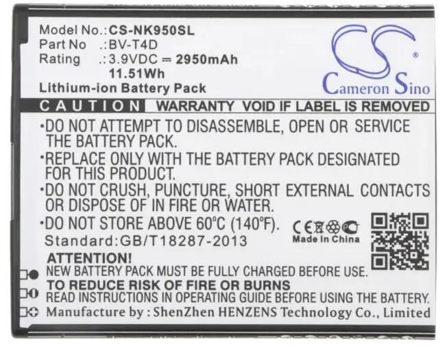 Batteria Cameron Sino 2950Mah Per Microsoft Cityman Lumia 950 Xl 950 Xl Dual Sim Bv-T4D Per Nokia Cityman Lumia 950 Xl Bv-T4D
