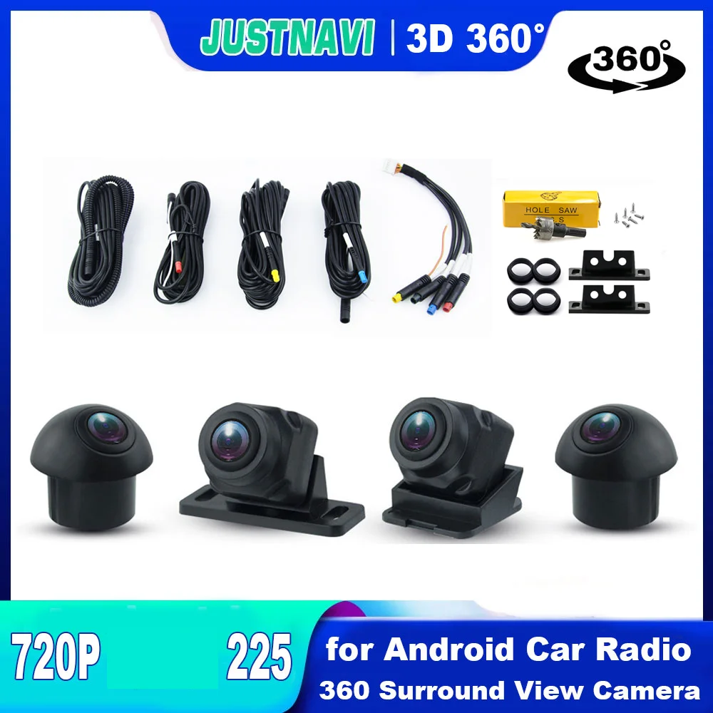 Justnavi Hd 3D 360 Camera Car Bird View System 4 Camera 360 720P Panoramic 225 3D 360 Surround Camera Per Android Car Radio
