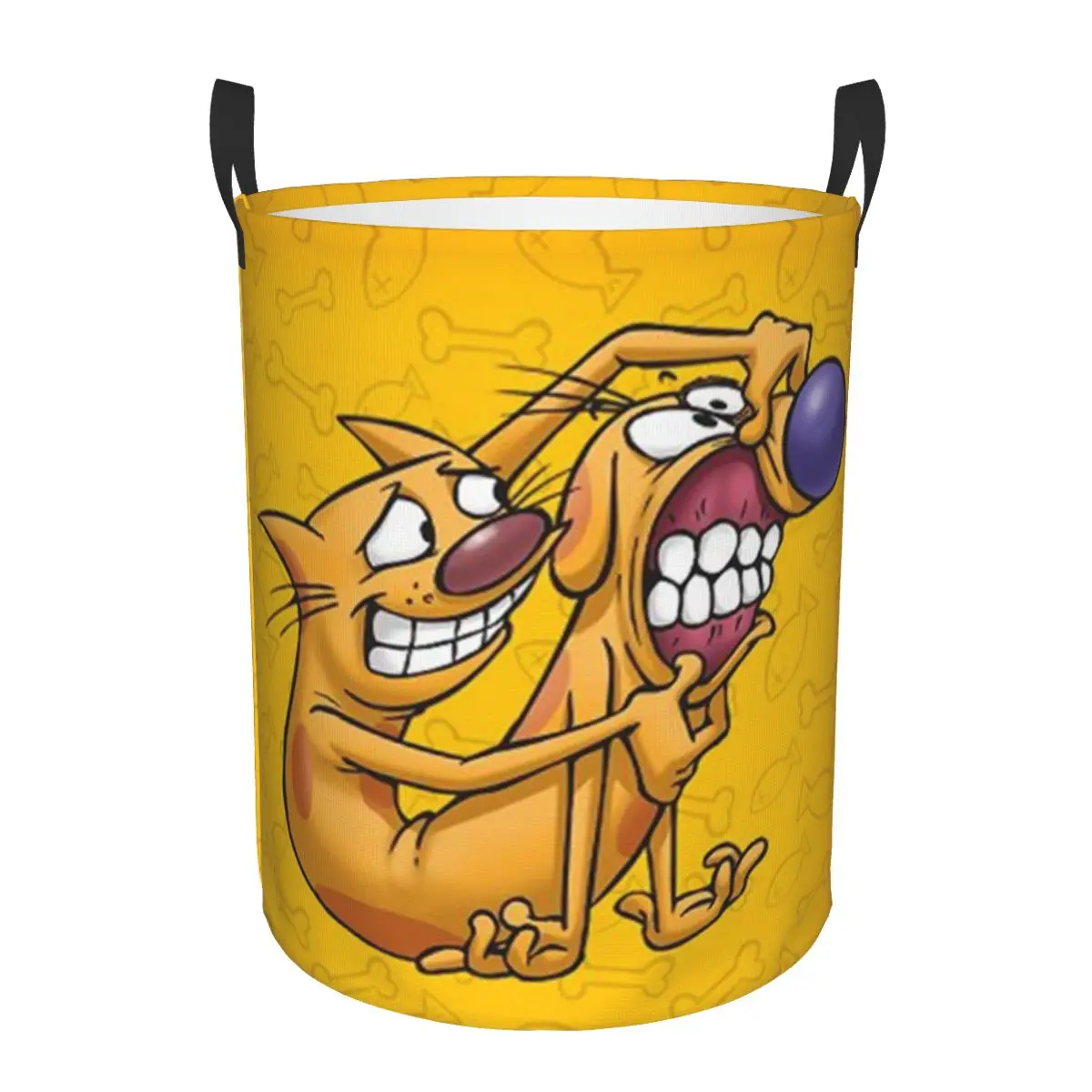 Funny Catdogs Cesto Della Biancheria Pieghevole Mezzo Gatto Mezzo Cane Cartone Animato Anime Abbigliamento Cesto Giocattoli Organizzatore Contenitori 