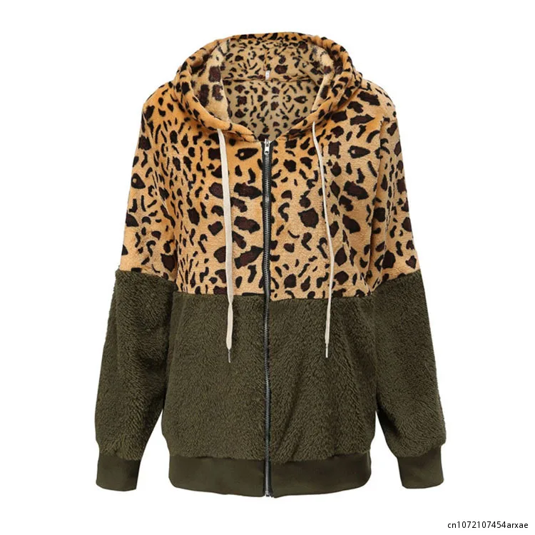 Cappotto Invernale Da Donna Felpa Con Cappuccio Felpa In Pile Top Giacca Invernale Giacca Leopardata Casual Sciolto Peluche Cerniera Da Donna Con Coul