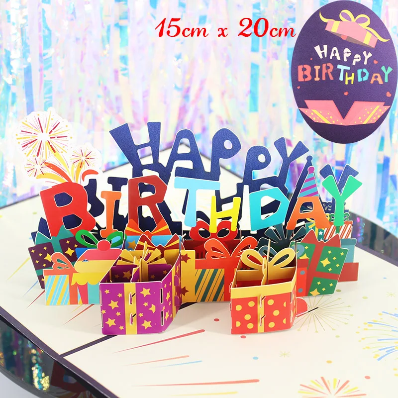 Biglietti D'Invito Di Auguri Di Buon Compleanno Pop-Up 3D Taglio Laser Boy Girl Kids Gift Card Biglietti Di Ringraziamento Cartolina Di Miniature Del 