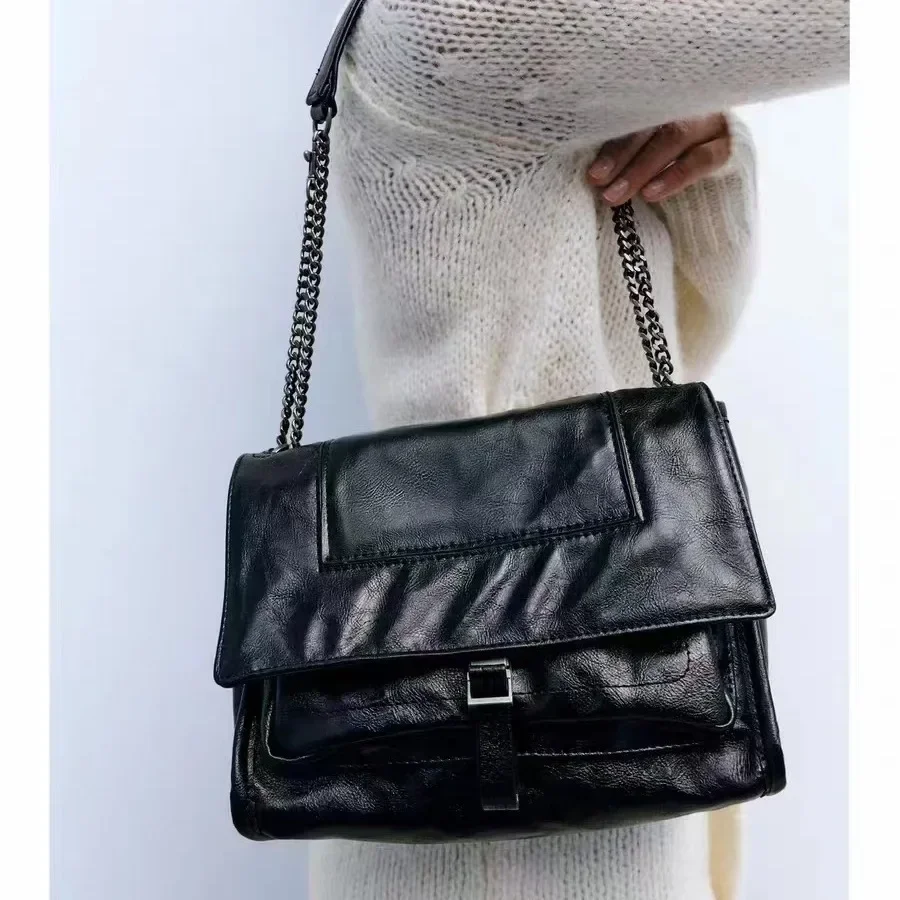 Borse A Tracolla Da Donna Vintage Designer Simple Chains Crossbody Bag Retro Big Flap Borse Da Donna