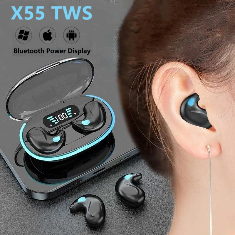 X55 Sleeping Earbuds Mini Cuffie Wireless Per Il Lavoro Tws Auricolare Bluetooth Cuffie Stereo Nascoste Con Microfono Hd Call Waterproof