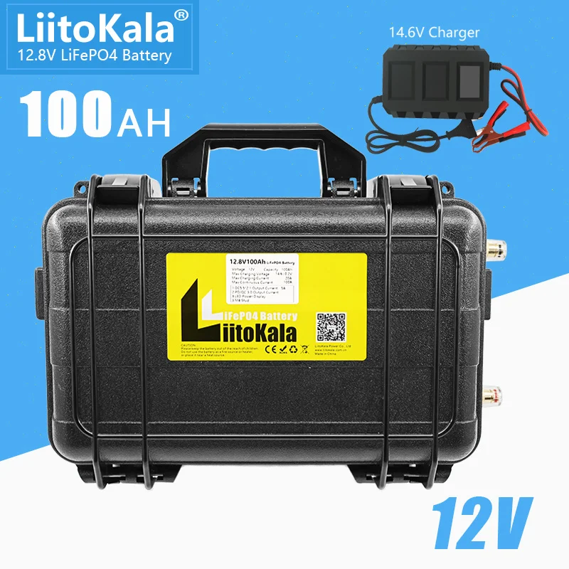 Liitokala 12.8V 100Ah Lifepo4 Pacco Batteria Integrato 100A Bms 12V 100Ah Impermeabile Per Camper Solare Yacht Inverter Motore Moto