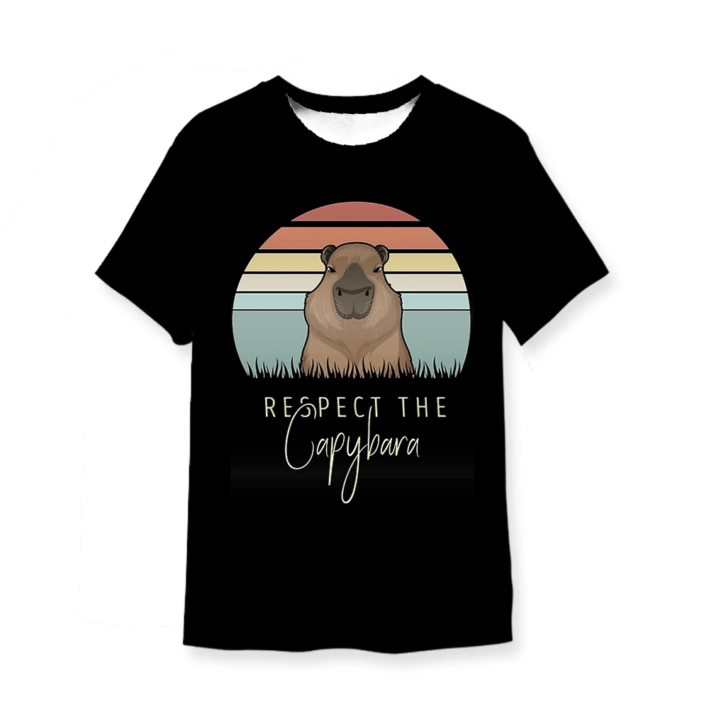 Jumeast Rispetta Il Capybara Graphic Men Black T-Shirt Animal Unisex Baggy T Shirt Vintage Light Academia Clothes Cutecore Tops