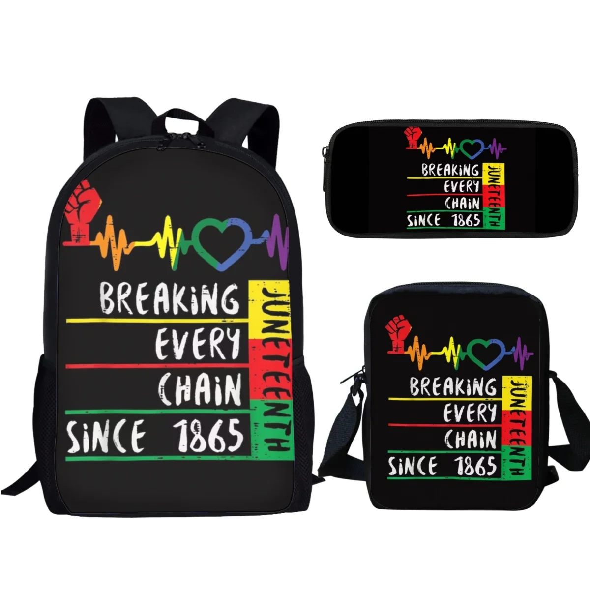 Black History Month Stampato 3Pcs School Bag Portable Lunch Satchel Pen Bag Ragazze Ragazzi Zaino Da Viaggio Campus Casule Bookbag