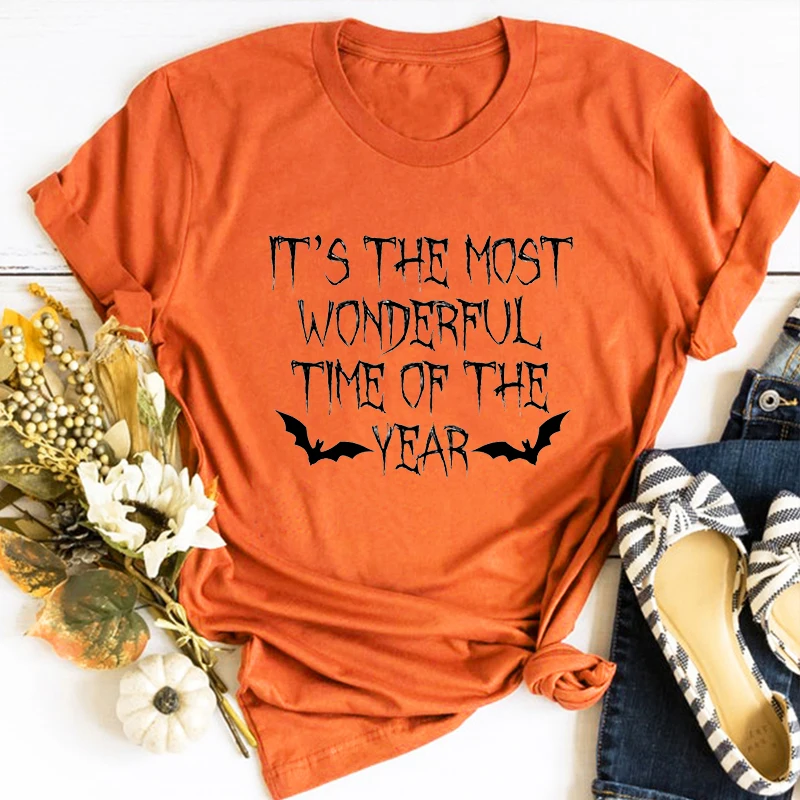 It'S The Most Wonderful Time Of The Year T Shirt For Women Halloween Horror Movie Shirts Halloween Pumpkin Punk Clothes Summer