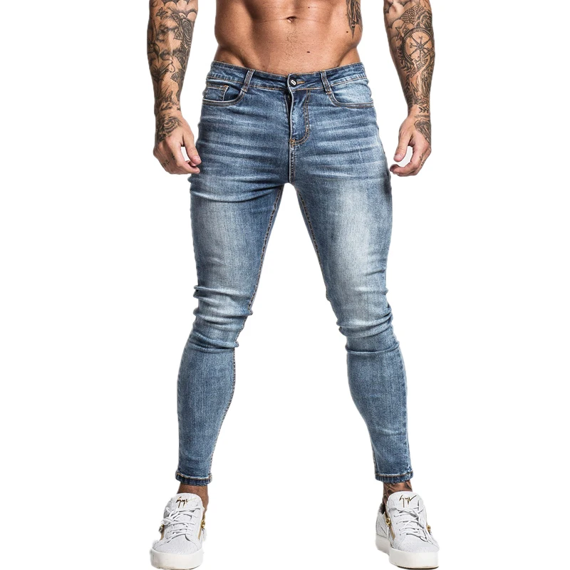 Gingtto Jeans Uomo Jeans Skinny A Vita Elastica Uomo 2020 Pantaloni Strappati Elasticizzati Streetwear Jeans Denim Uomo Blu