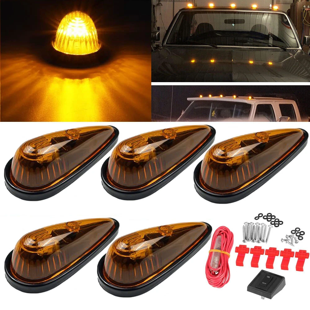 Cab Roof Clearance Marker Teardrop Amber Led Lights Ford Chevy Dodge Pick-Up