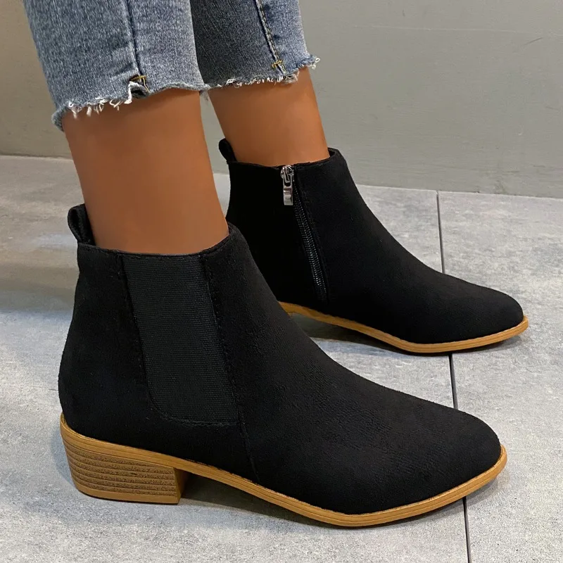 Stivaletti Slip-On Elastici In Pelle Scamosciata Naturale Da Donna Stivaletti Autunnali Con Punta Quadrata Casual Stivaletti Corti Chelsea Scarpe Cald