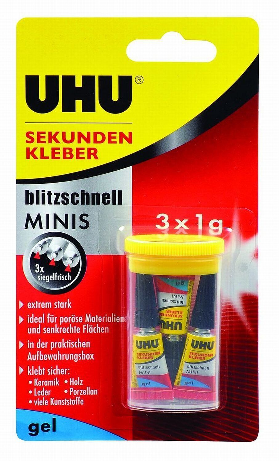 Uhu Sekundenkleber Gel Blitzschnell Minis 3X1G Tuben Kleber Extrem Stark 453706