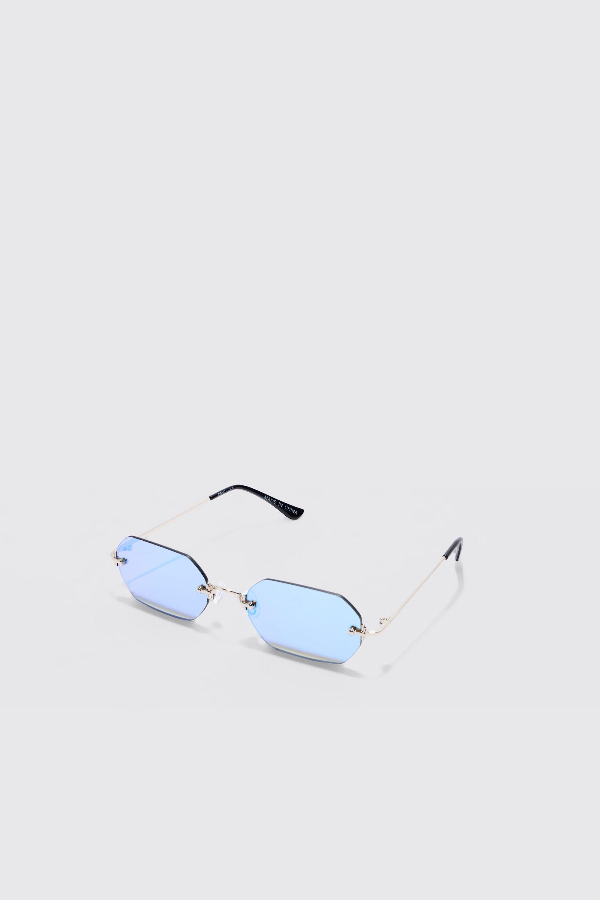 Hexagonal Rimless Sunglasses, Azzurro