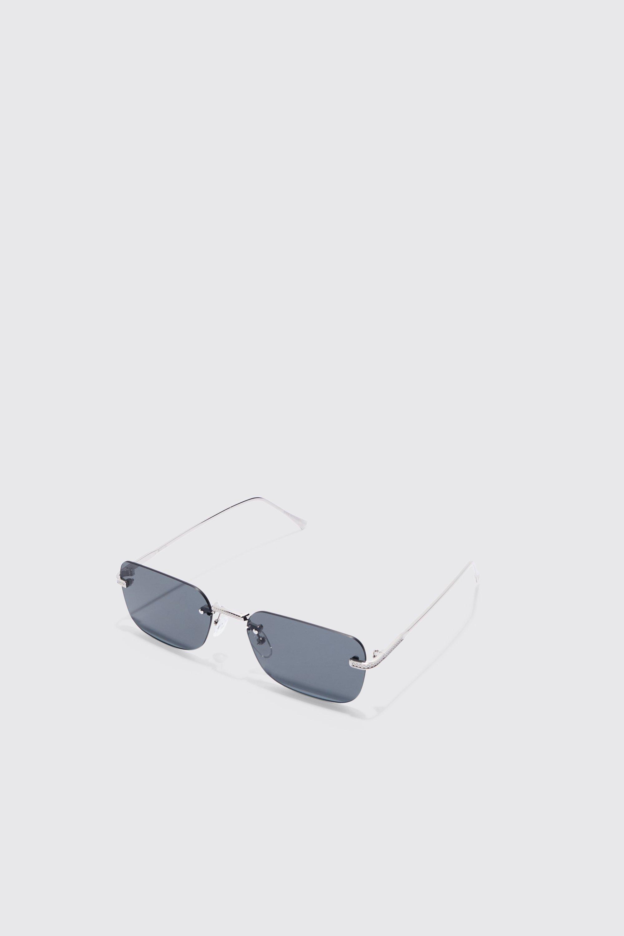 Rectangular Rimless Sunglasses, Nero